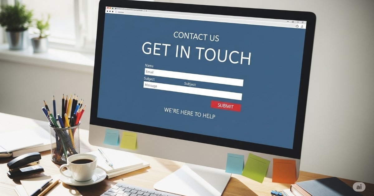 Computer showing contact us page with overlay text Get in Touch