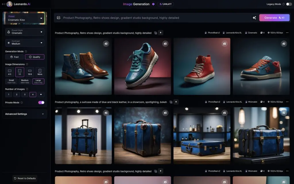 Leonardo AI interface