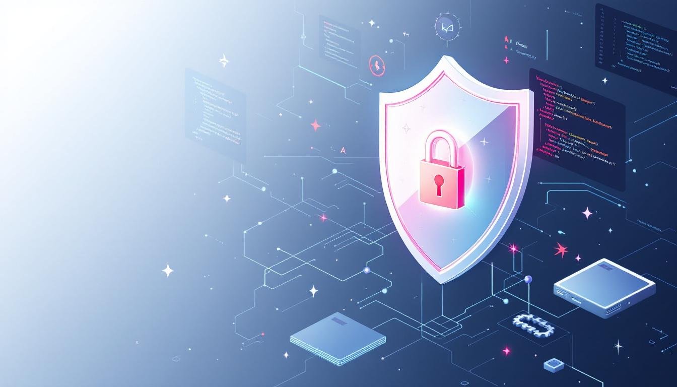 Visual overview of privacy and security practices for AI coding assistants including shields, code, and data streams. Image generated by AI.