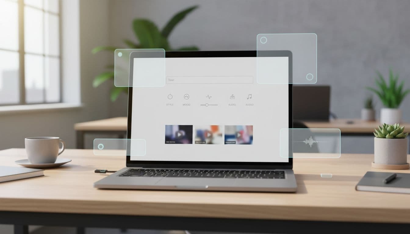Sora 2 prompt interface with style, mood, and audio parameters next to video previews