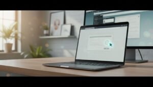 Photorealistic laptop showing a browser agent in action, illustrating Claude Sonnet 4.5 automating tasks.