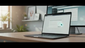 Photorealistic laptop showing a browser agent in action, illustrating Claude Sonnet 4.5 automating tasks.