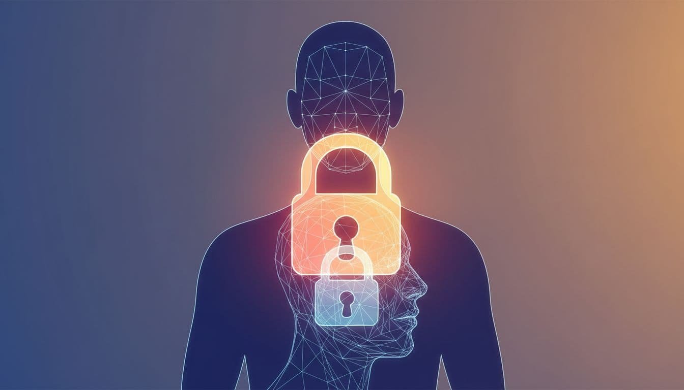 Sora 2 privacy and consent concept with lock icon over human silhouette