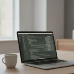 Laptop on a desk showing a terminal and plan preview for safe AI automation workflows of cowork claude code