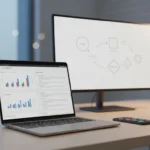 Photorealistic banner showing a vector database dashboard with hybrid search results, filters, and latency charts for a Weaviate Cloud review