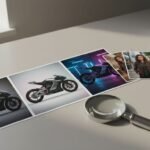 Photoreal desk scene illustrating a Midjourney V7 review with prompt control, style consistency, and upscaling inspection.