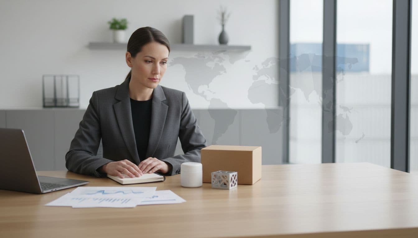 SourceReady review featured image showing AI-led sourcing and procurement with product samples and quote comparison paperwork.