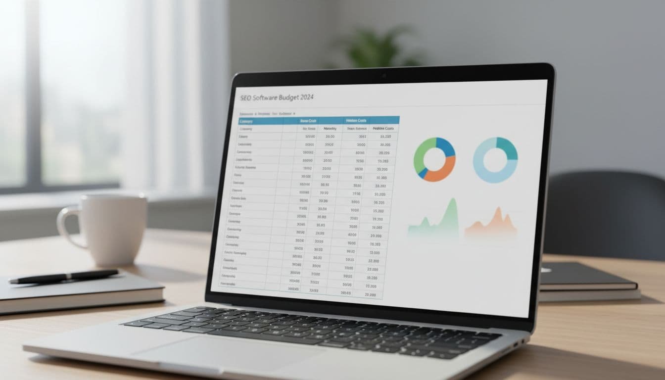 A close-up view of a professional laptop screen displaying a budget spreadsheet with blurred financial charts.