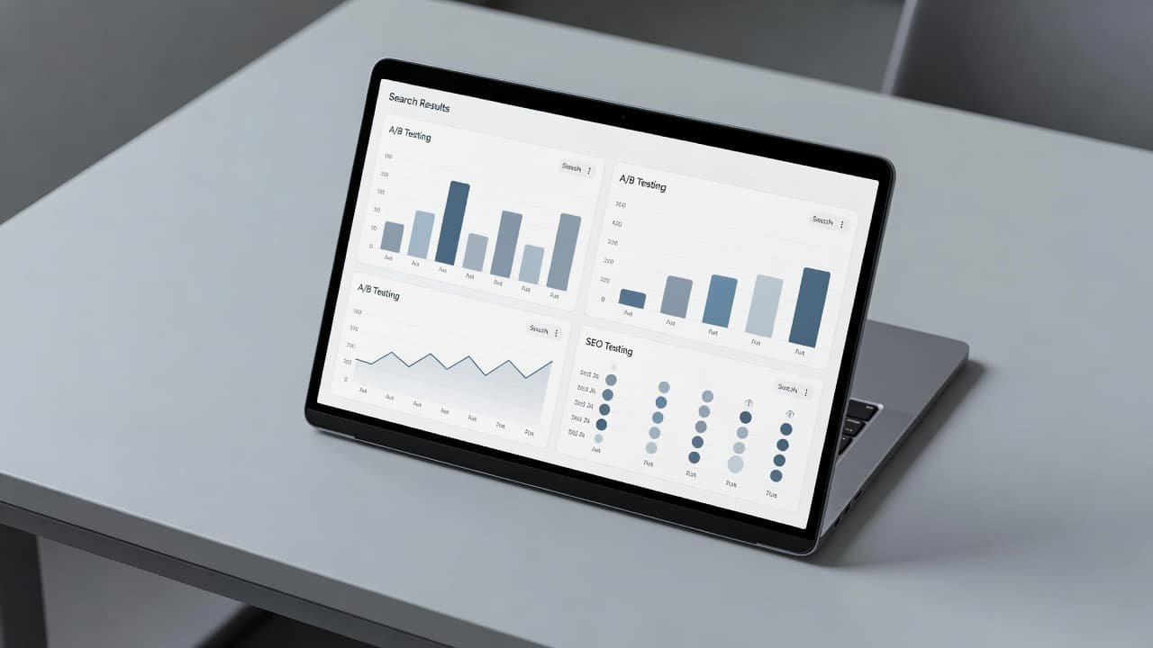 An open laptop sits on a clean desk, displaying a dual-column analytical comparison of data sets. Soft ambient office lighting illuminates the screen, highlighting the professional testing environment and workflow.