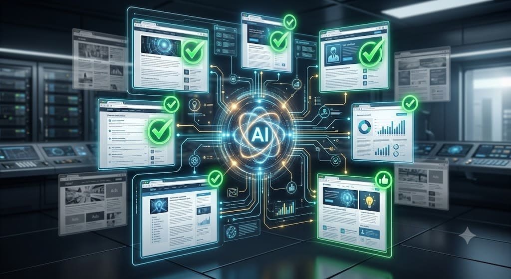 AI evaluating high-quality website content