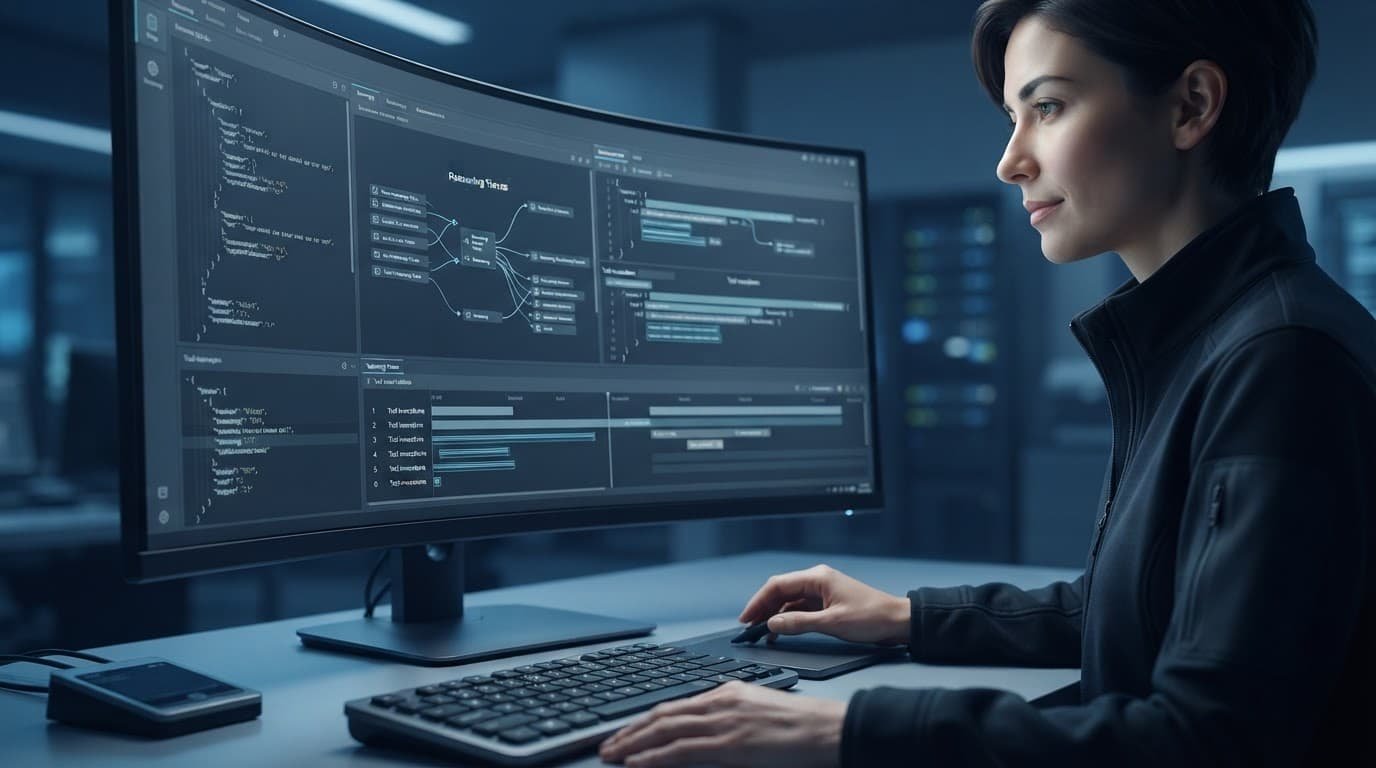 Engineer reviewing structured tool-call data on a secure workstation.