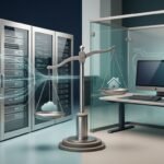 Cloud servers share code while a local workstation sits behind a privacy shield.