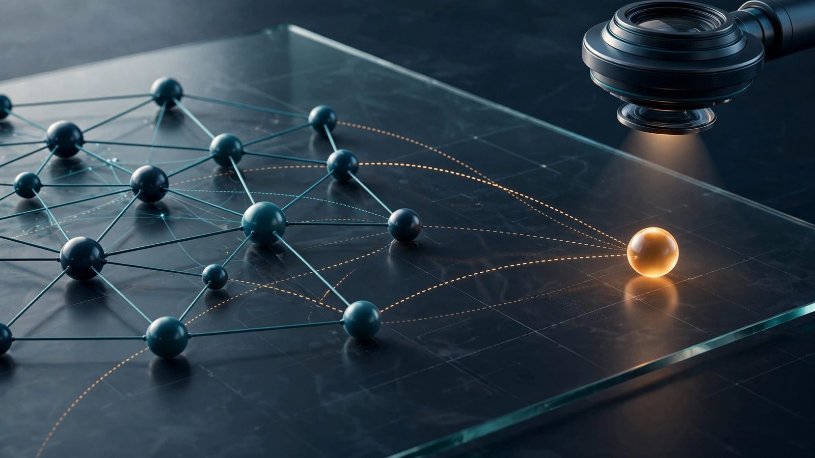 A glowing website network with one isolated page node and connecting routes.