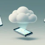 A glowing Android phone beneath a cloud, connected to three smaller phones.