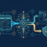 A glowing database connects a query engine, dashboard, and security shield.