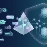 Abstract query bubbles pass through a glowing prism into connected search nodes and a database.