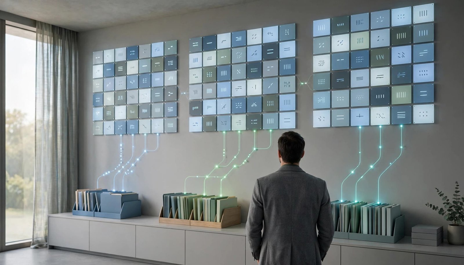 An analyst reviews ordered event panels linked to three customer workspaces.