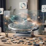 A glass dashboard surrounded by connected workflow indicators on a tidy operations desk.