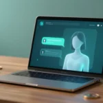 A smartphone displays a glowing female silhouette beside coins and a receipt.