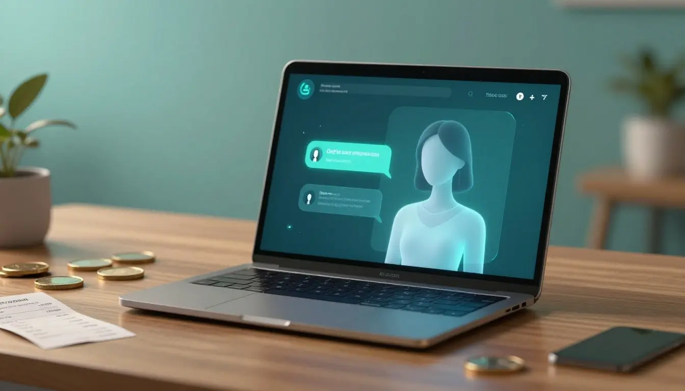 A smartphone displays a glowing female silhouette beside coins and a receipt.