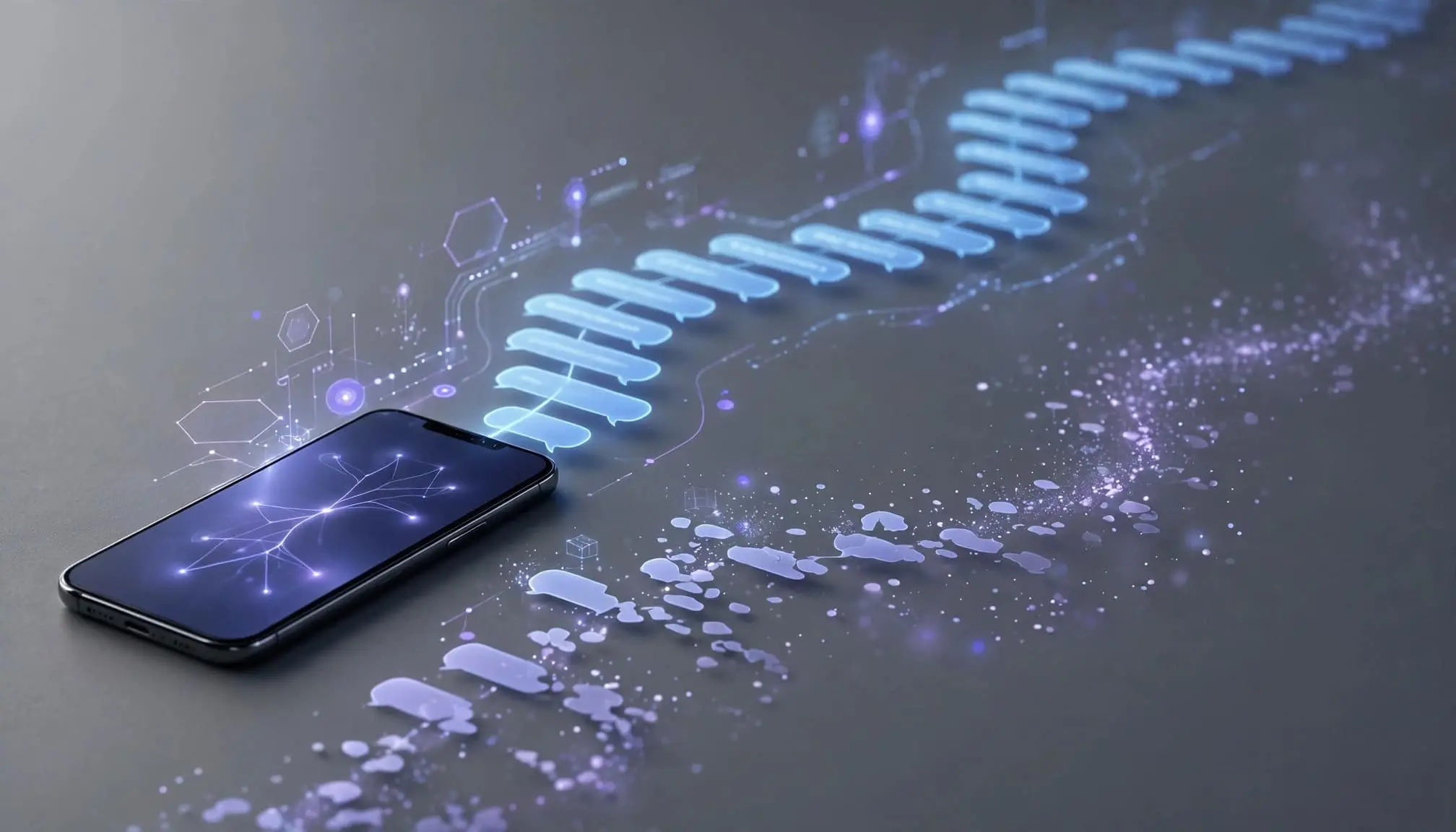 A smartphone beside one connected message path and another that breaks apart.