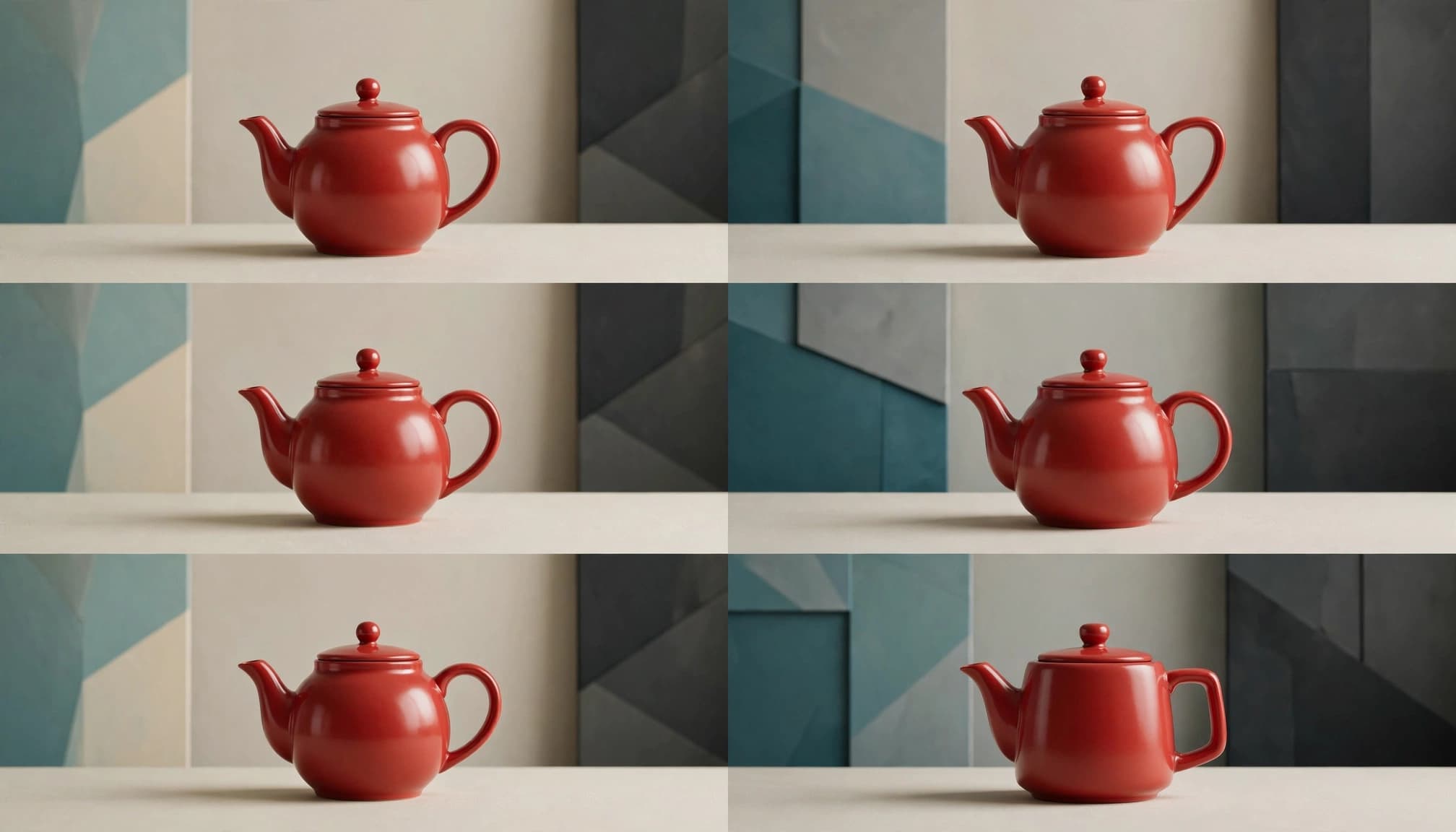 Two frame sequences compare a consistent red teapot with one that subtly changes.