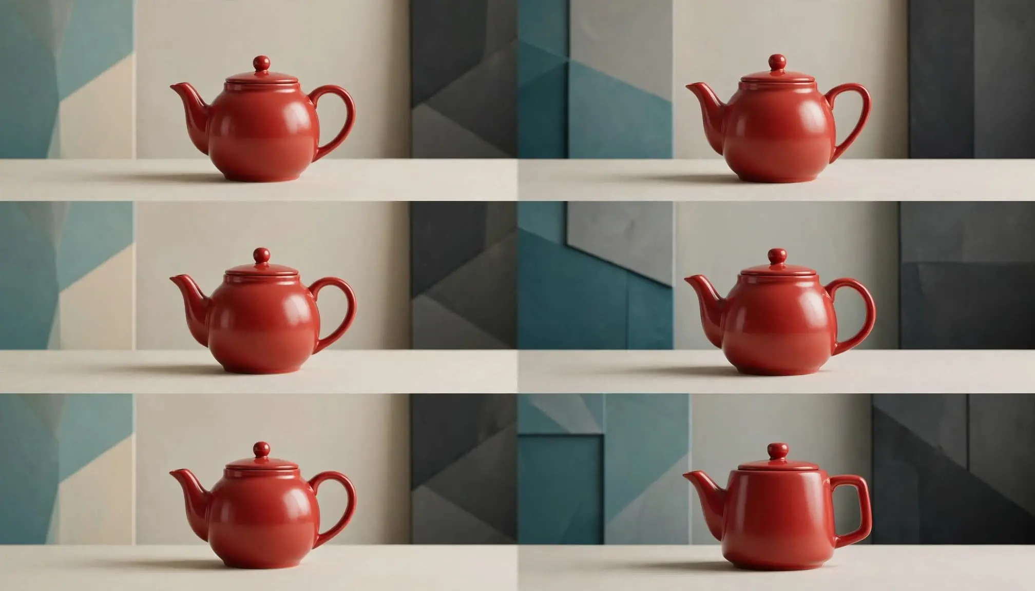 Two frame sequences compare a consistent red teapot with one that subtly changes.