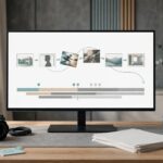 AI Video Production Workflow for Small Teams 1 A storyboard and editing timeline appear on a monitor beside a camera and headphones.