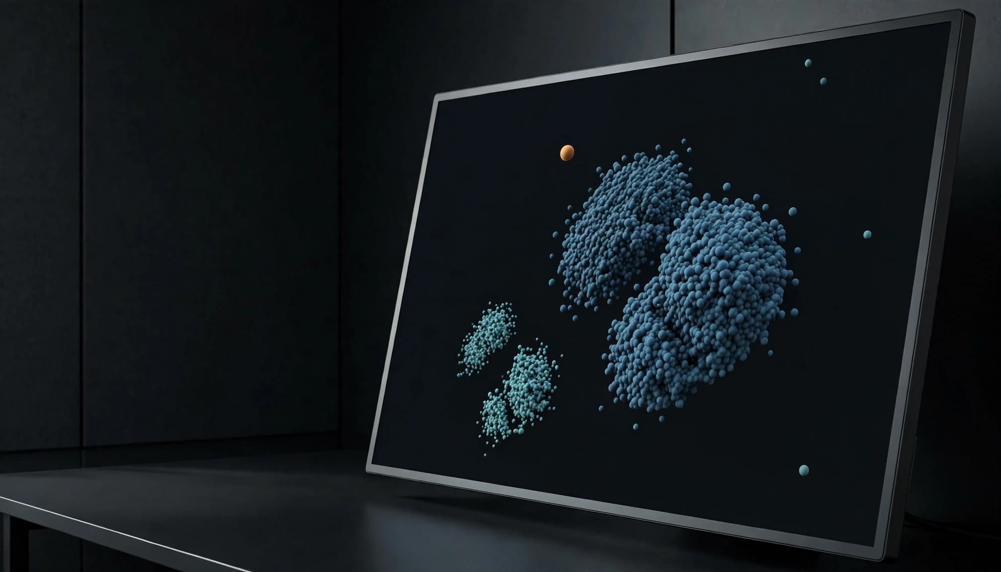 A display shows point clusters, scattered outliers, and one separated candidate group.