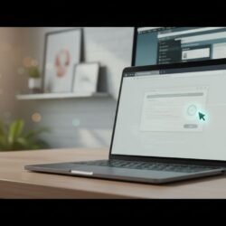 Photorealistic laptop showing a browser agent in action, illustrating Claude Sonnet 4.5 automating tasks.