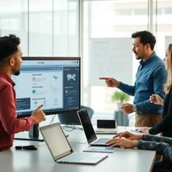 Photorealistic banner showing a collaborative AI team reviewing hugging face